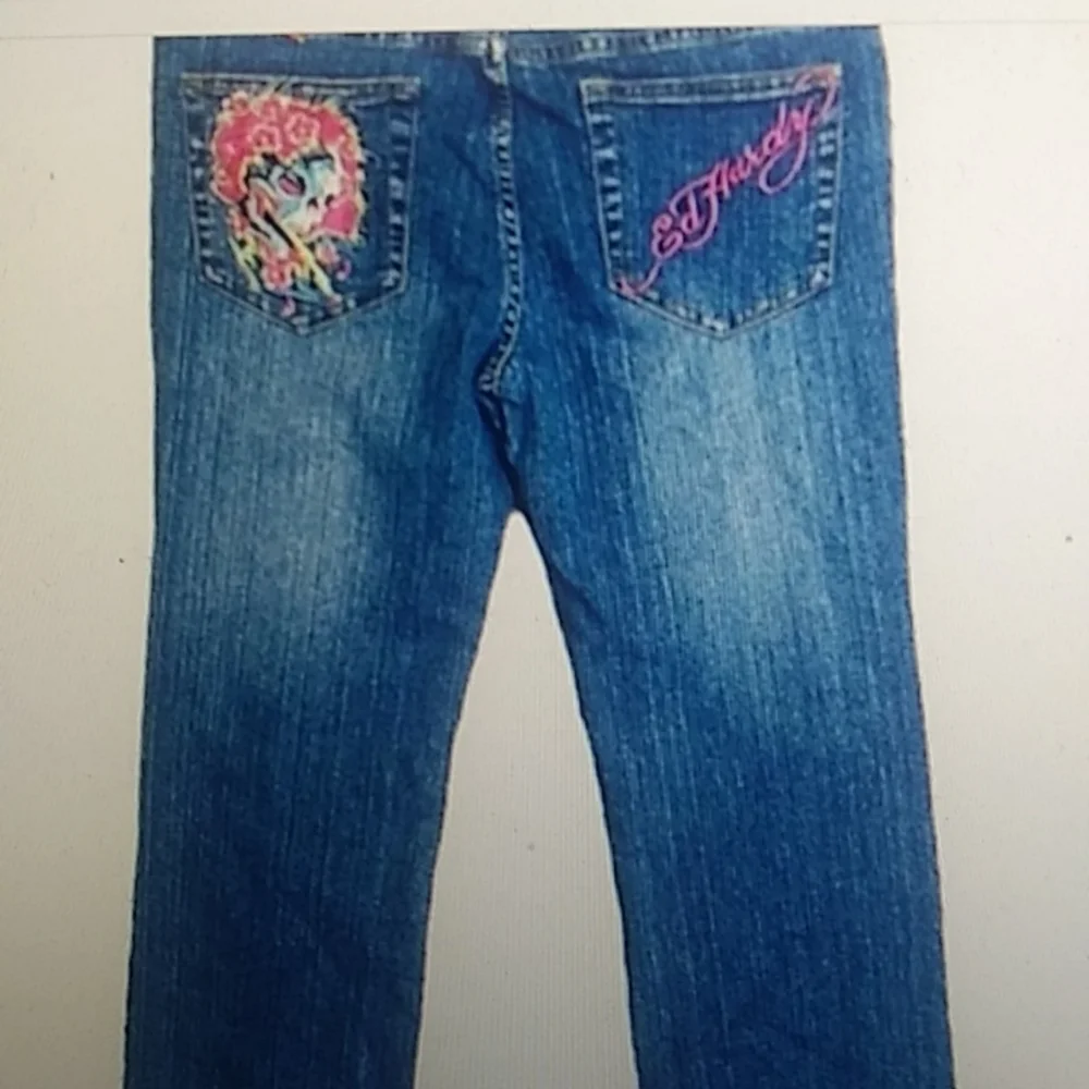 NWT! Ed Hardy by Christian Audiger Jeans Skull and Rose Embroidered Women' Jeans